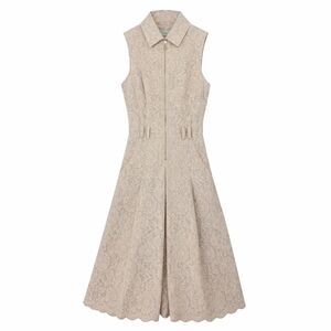 L’Agence Kylo Lace Shirt Dress Size 0 Beige Sleeveless Zip Front Collared Midi
